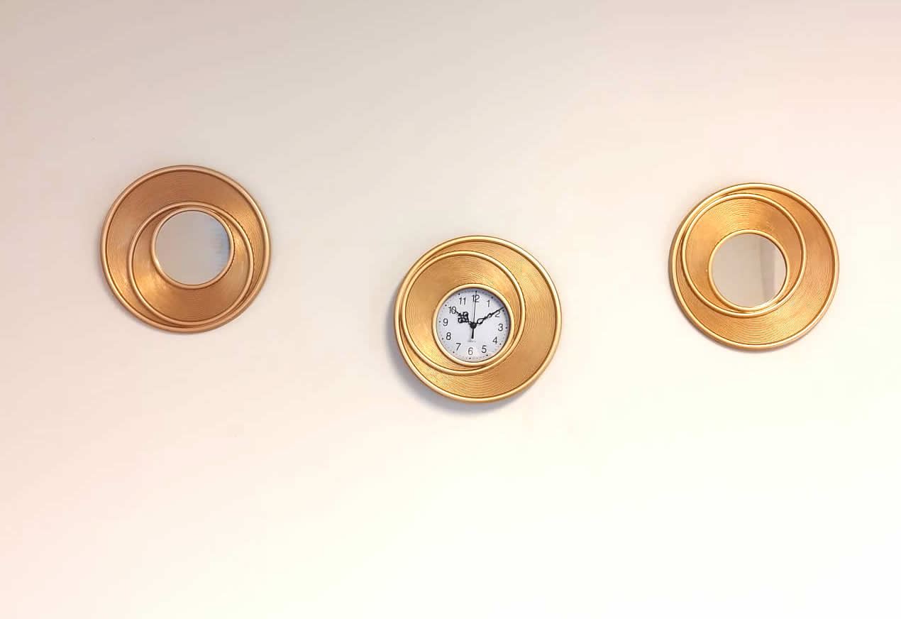 Seinäkello Vivid 3 kpl setti, 1 kello+2 peilit kulta 25x 25cm , 25x 25cm , 25x 25cm - Image 6