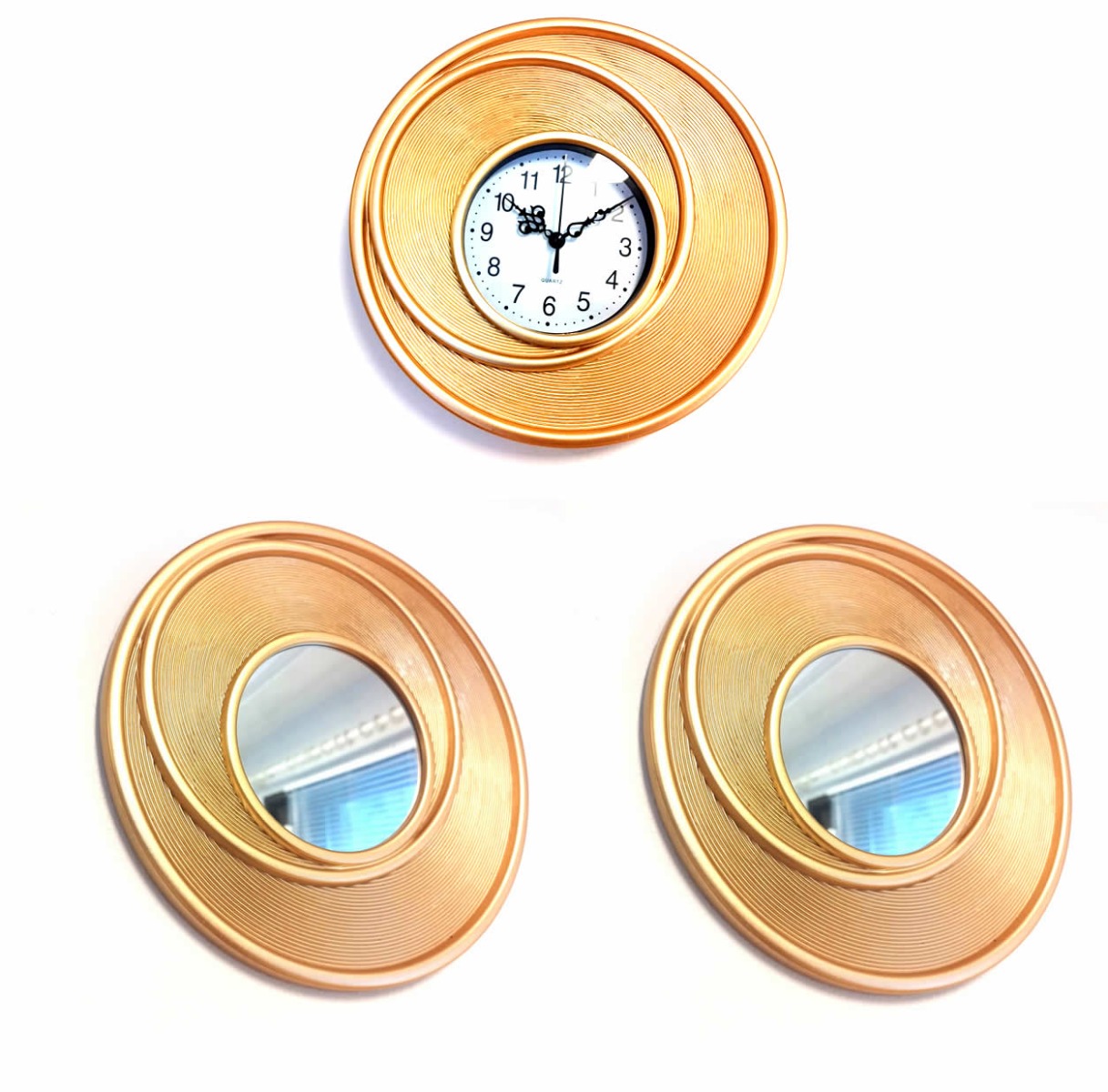 Seinäkello Vivid 3 kpl setti, 1 kello+2 peilit kulta 25x 25cm , 25x 25cm , 25x 25cm