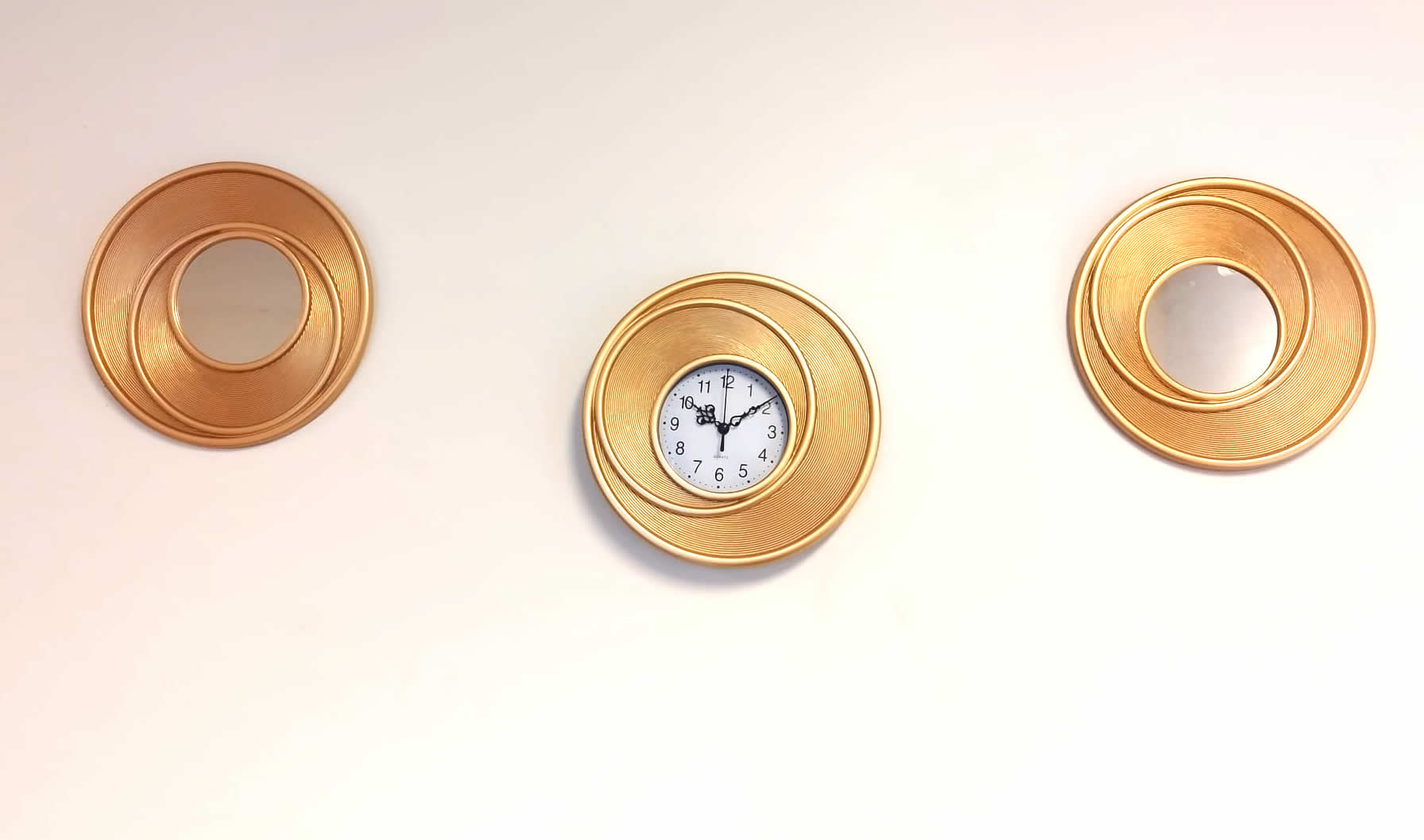 Seinäkello Vivid 3 kpl setti, 1 kello+2 peilit kulta 25x 25cm , 25x 25cm , 25x 25cm - Image 2