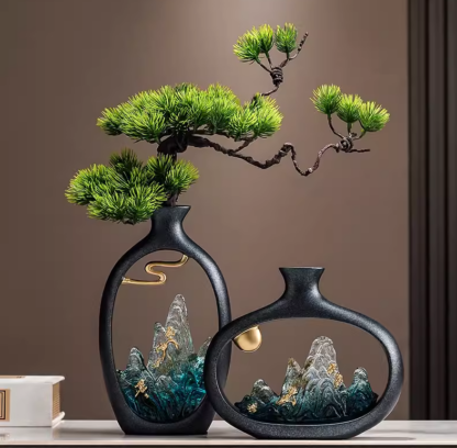 2 kpl japanilaistyylinen maljakko, mäntyoksa pöytäkoristeeksi, Aleksandriitti