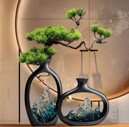 2 kpl japanilaistyylinen maljakko, mäntyoksa pöytäkoristeeksi, Aleksandriitti - Image 2
